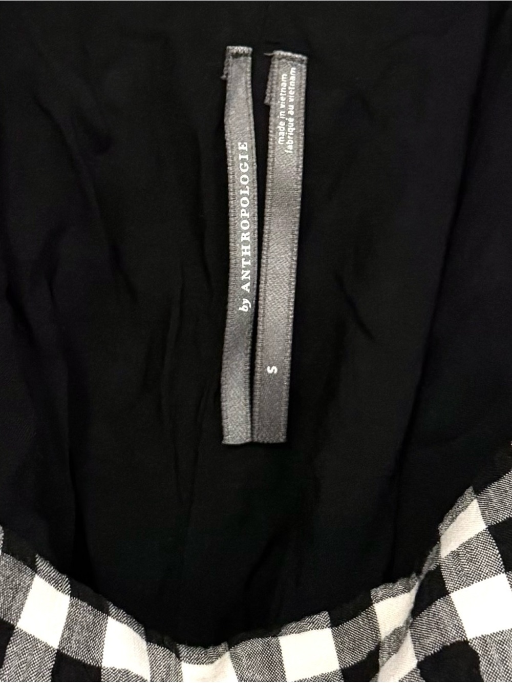 Anthropologie Black White Gingham Apron Style Mini Dress Open Back Size Small - Picture 4 of 6